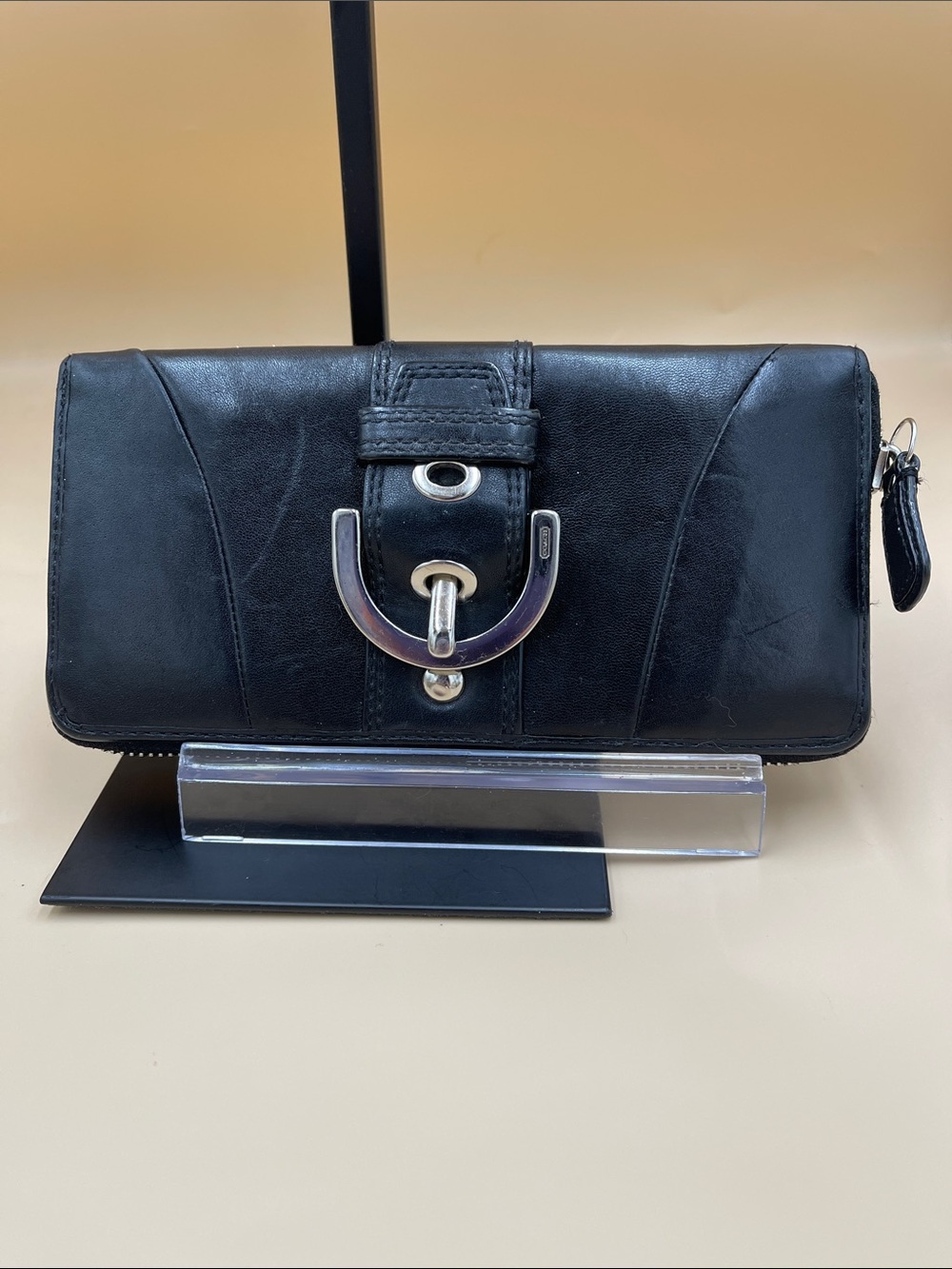 Black Leather Womens Wallet with Silver Hardware